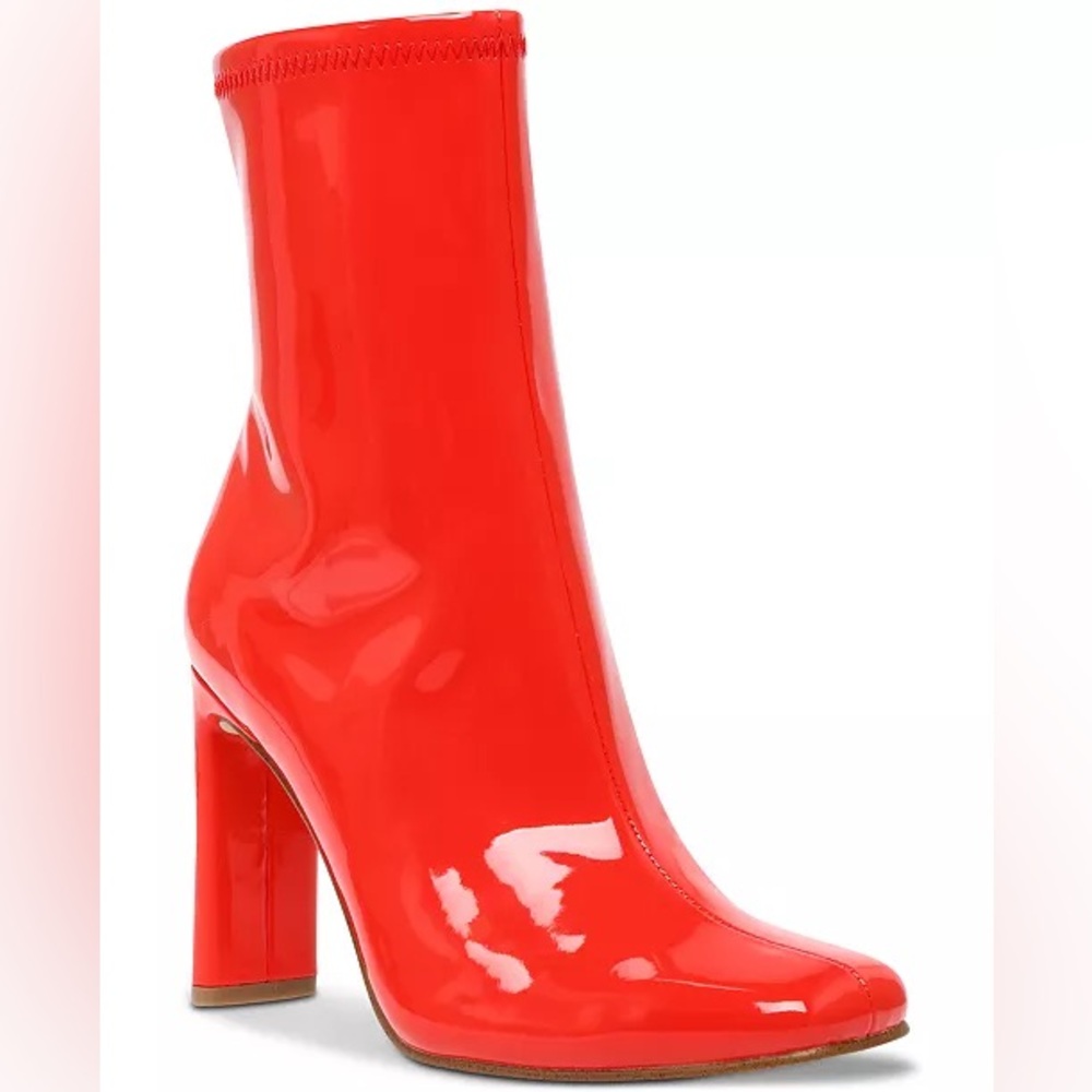 Steve Madden LEANA 6.5 Red Patent Zip Up Sock  Booties Squared Toe NIB